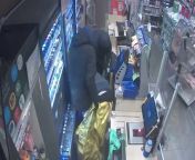 CCTV footage shows a balaclava-clad gang armed with crowbars stealing more than £3,000 from a Co-op in Surrey.&#60;br/&#62;&#60;br/&#62;The video shows three men behind the till at the shop in Ripley, prising open the tills and stealing “smart cash” boxes on Sunday 12 March.&#60;br/&#62;&#60;br/&#62;A fourth man kept watch while they stole the money.&#60;br/&#62;&#60;br/&#62;Surrey Police say the group “loaded up their pockets and a large bag, before making off in a stolen red 2010 Jaguar with over £3000 in cash and the contents of the tills”.